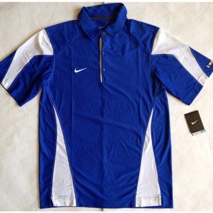 Nike Swoosh Logo Dri-Fit Color-Block Knit Short Sleeve Polo Shirt Royal Blue
